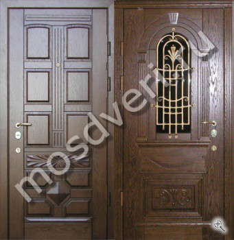 Элитная железная дверь для загородного дома с зеркалом и ковкой - купить от производителя Мосдвери Элитная железная дверь для загородного дома с зеркалом и ковкой